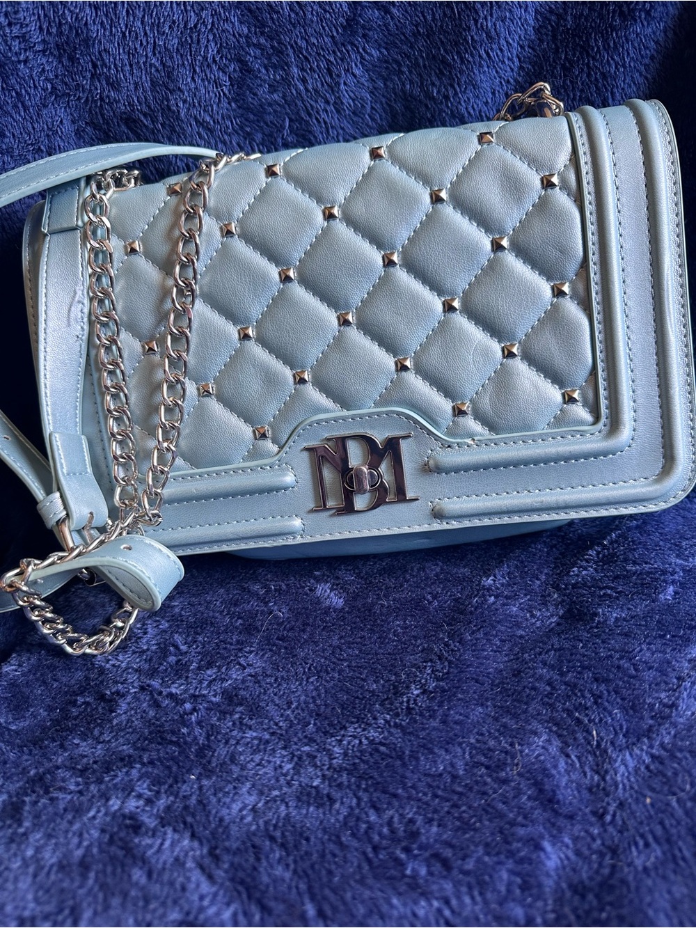Badgley Mischka Light Blue Quilted Chain Shoulder Bag